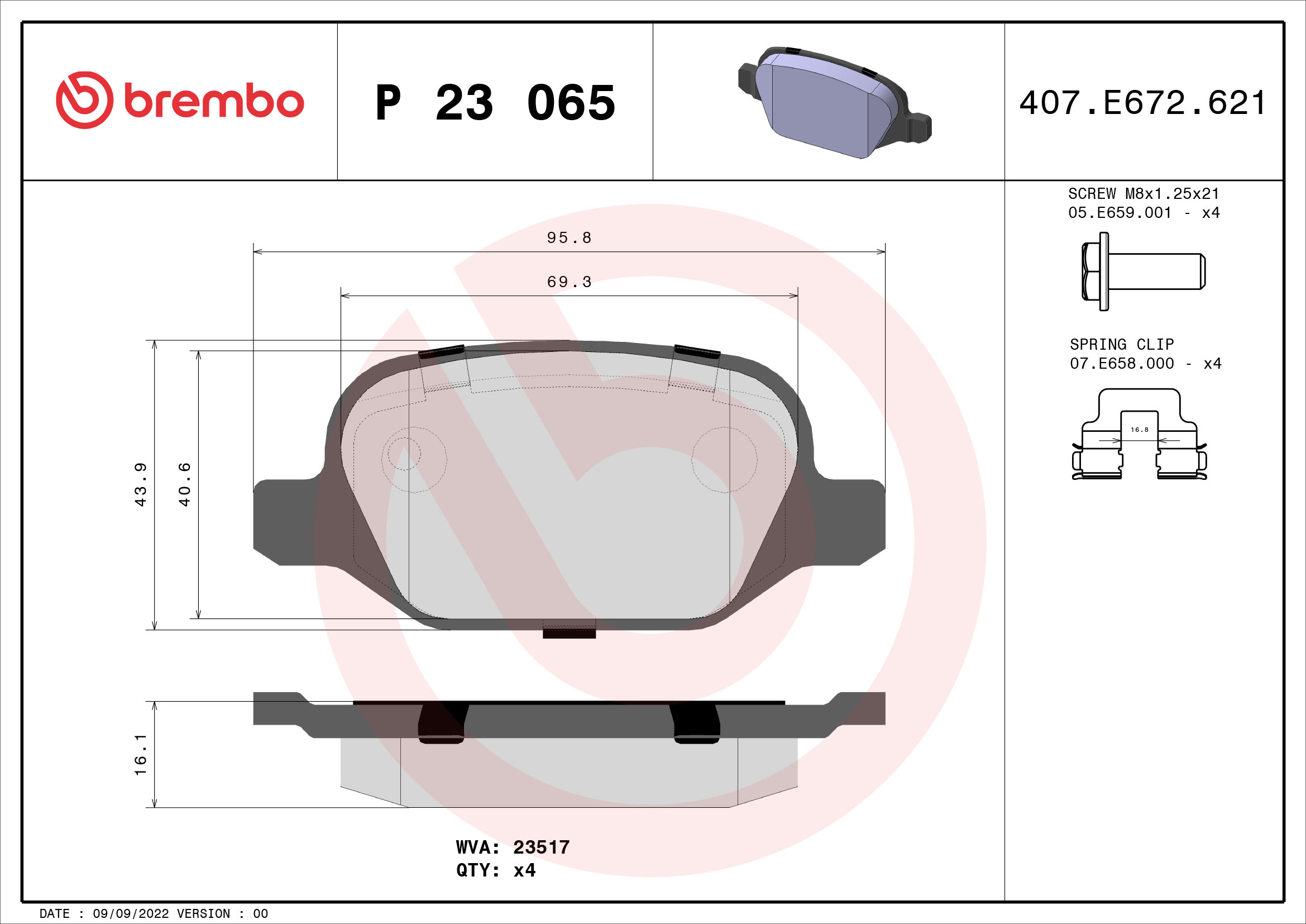 A.B.S. P 23 065 BREMBO Bremsbelagsatz, Scheibenbremse